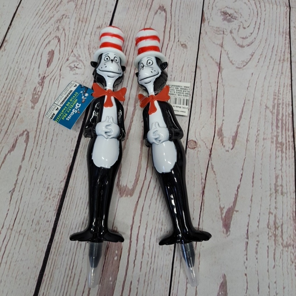 Lot Of 2, Dr. Seuss The Cat In The Hat Over-Sized 3-D‎ Large Plastic Pens New